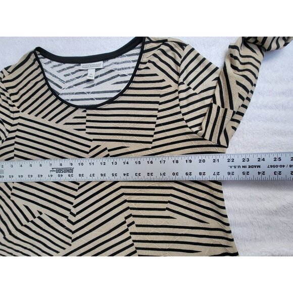Dana Buchman Womens Beige & Black Striped Geometric Long Sleeve Top XL Stretch - Picture 7 of 8